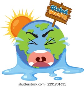 Crying earth with global warming signboard illustration
