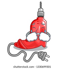 Crying electric drill isolated with the mascot