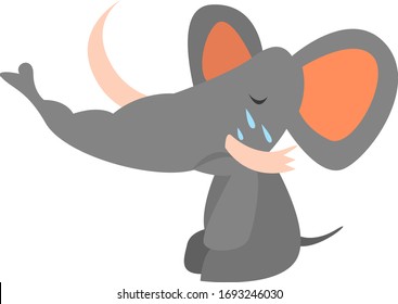 Crying elephant, illustration, vector on white background