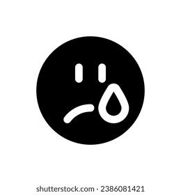 Icono de emoji glifo negro llorando. Cara deprimida. Expresión emocional. Diseño de interfaz de usuario. Símbolo de silueta en el espacio blanco. Pictograma sólido para web, móvil. Ilustración vectorial aislada