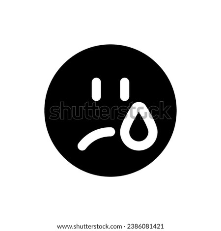 Crying emoji black glyph ui icon. Depressed face. Emotional expression. User interface design. Silhouette symbol on white space. Solid pictogram for web, mobile. Isolated vector illustration