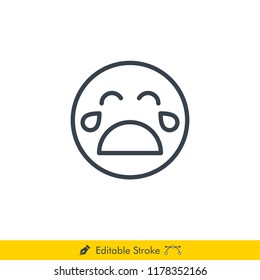 Crying Emoji (Emoticon) Icon / Vector - In Line / Stroke Design