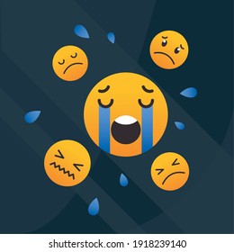 Cry Emoji Gesichtsdesign, Emoticon Cartographie-Ausdruck und Social Media-Thema Vektorgrafik