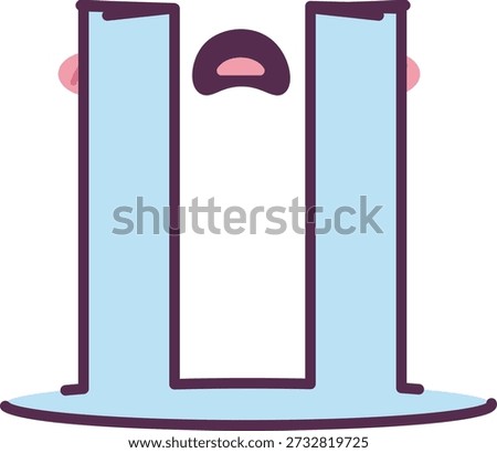 Crying emoji face with streaming tear columns, open mouth, and glossy puddle, bold outline and soft shading. Symbol of sadness, stress, frustration, and meltdown. Cartoon vector illustration.