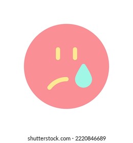 Icono de ui llorando emoji de color plano. Cara deprimida e infeliz. Expresión emocional. Comunicación. Elemento simple relleno para la aplicación móvil. Pictograma sólido colorido. Ilustración RGB aislada por vectores