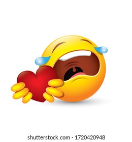 Crying emoji giving love - heart - isolated emoticon - vector illustration