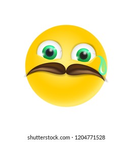 Crying emoji with mustache emoticon sad reaction vector