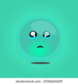 Crying Emoji on Green Background Depicting Sadness