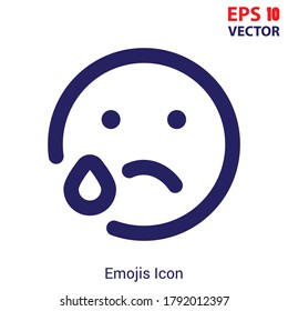 Icono vector de contorno emoticono de llanto. Icono de emoji de línea delgada, ilustración de elemento simple de vector plano a partir del concepto de emoji editable. Ilustración vectorial Eps10.