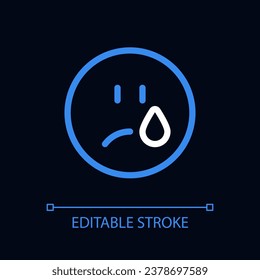 Crying emoji pixel perfect color linear ui icon for dark theme. Depressed and unhappy face. Outline isolated user interface pictogram. GUI, UX design for night mode. Editable stroke. Arial font used