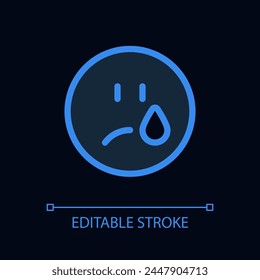 Crying emoji pixel perfect glassmorphism ui icon for dark theme. Depressed face. Color filled line element with transparency. Isolated vector pictogram for night mode. Editable stroke. Arial font used