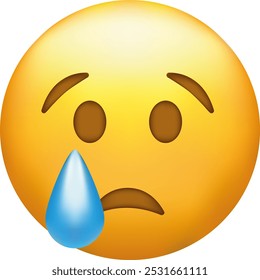 Emoji de llanto. Cara triste del emoticono con la gota de la lágrima.