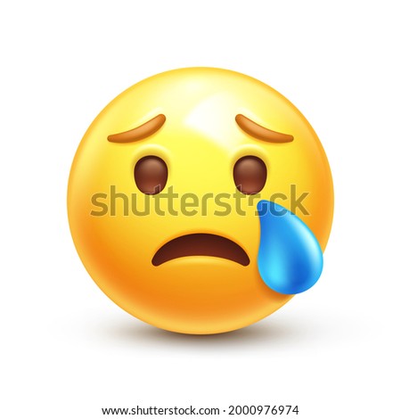 Crying emoji. Sad emoticon face with tear drop 3D stylized vector icon