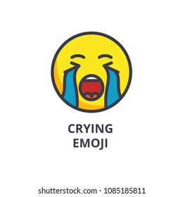 crying emoji vector line icon, sign, illustration on background, editable strokes