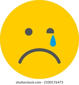 Llorando emoji. El círculo plano amarillo se enfrenta a la tristeza