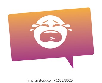Crying emoticon in bubble rainbow lines