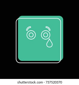 Crying emoticon face doodle icon vector illustration for design and web isolated on black background. Vector emoticon. Green emoticon face.