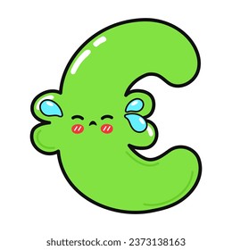 Crying Euro Sign character. Vector hand drawn cartoon kawaii character illustration icon. Isolated on white background. Angry cute Euro Sign character concept