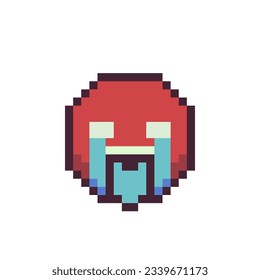 Expresión de llanto. Cara linda de emoticonos sonrientes. Icono de arte de píxeles. Estilo de caricatura. 8 bits. Ilustración vectorial abstracta aislada.