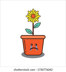 Crying Expression of Sun Flower Decoration Plant Vector Design