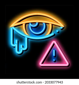signo de exclamación de ojos llorosos, signo de luz de neón vector. Signo de signo de exclamación en el ojo de un icono brillante brillante. ilustración de símbolo transparente