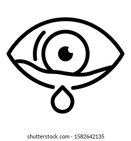 Crying eye icon. Outline crying eye vector icon for web design isolated on white background