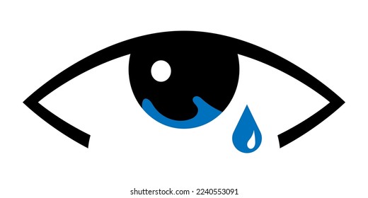 A crying eye icon. The tear in an eye vector illustration. The crying person concept. Moody and sad person