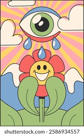 Crying eye over flower banner