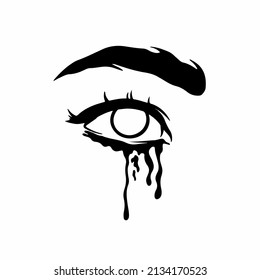 Crying Eye Symbol Logo on White Background. Decal Tribal Tattoo Design. Stencil Flat Vector Illustration