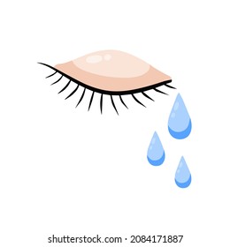 Weinen Sie mit Tränen auf. Augenlider mit Wimpern verschlossen. Stress und Frustration. Flachkartoon