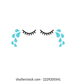 Crying eye, tears vector icon, drip water, tear drop falling, sad emotion, cartoon character expression, depression concept. Simple illustration isolated on white background.