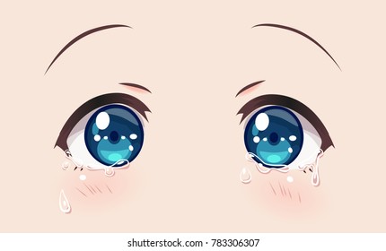 Crying eyes, anime (manga) girls. tears run down my cheeks