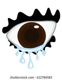 Crying eyes for comics, advertising, smiles, stickers and posters. Eyes and tears on a white background. Vector picture. EPS 10.