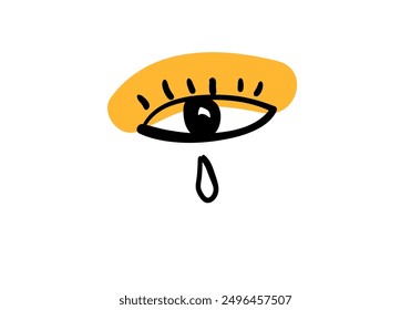 ojos llorosos, dibujados a mano con Pequeño color amarillo, Ilustración vectorial.