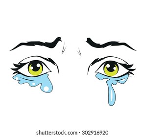 Crying eyes with tears closeup