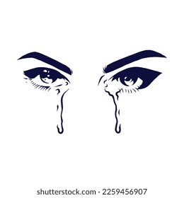 Crying Eyes Vector Cartoon Art Illustration on Isolated Background. Sad Theme Illustration on Isolated Background. Sad Illustration. Illustration on Isolated Background