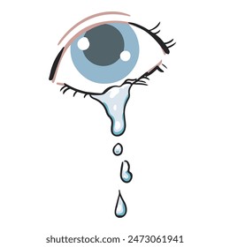 Ilustración vectorial de ojos llorosos sobre fondo blanco. Lágrimas. Realista. Icono