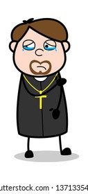 Crying Face - Cartoon Priest Religious Vector Illustration