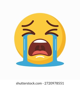 Emoticon-Vektor mit weinendem Gesicht. Traurig gelber Emoji mit Tränen, die Wangen herunterströmen