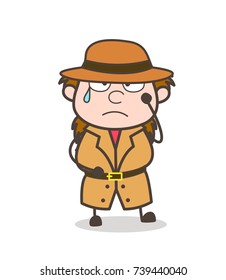 Crying Face - Female Explorer Scientist Cartoon Vector
