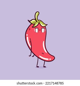 Crying face funny kawaii chili pepper. Cute chili pepper mascot character