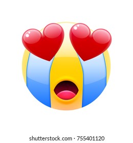 Crying Face With Heart-Eyes Emoji. Smiley Face. Happy Emoticon. Laughing Emoticon. Smile icon. Isolated Vector Illustration on White Background