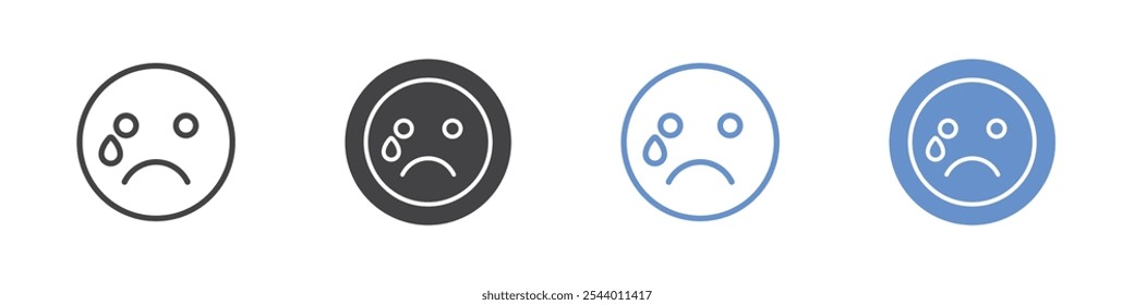 Crying face icon Flat set in black and white color