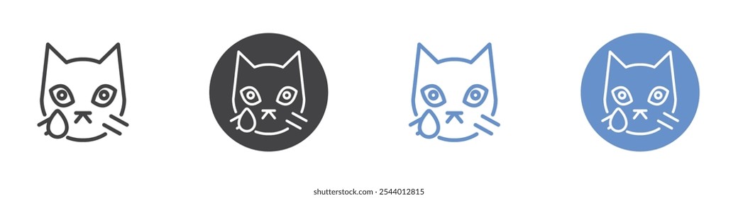 Crying face icon Flat set in black and white color