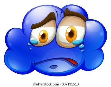 Crying face on blue cloud illustration