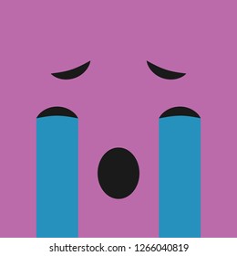 Crying face on color background. Vector illustration