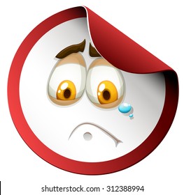 Crying face on round sticker illustration