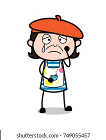 Crying Face with Tears on Face - Cartoon Artist Vector Illustration