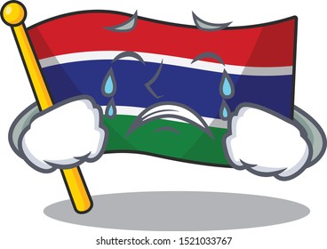 Crying flag gambia fluttering on cartoon pole