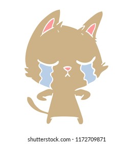 Cartoon-Katze mit weinenden, flachen Farben